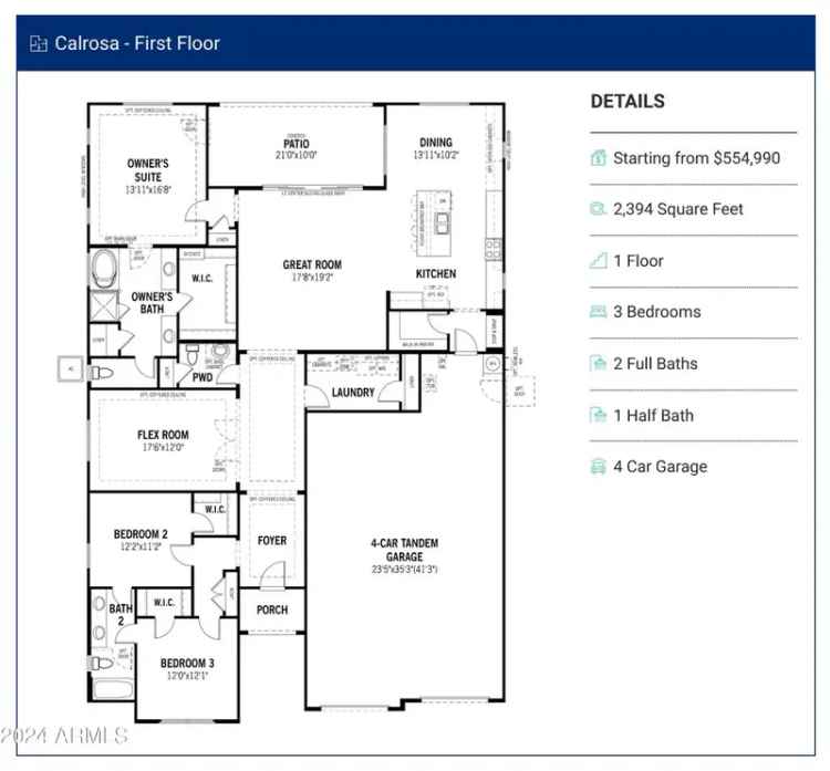 Buy Single Story Home in Calrosa Floorplan with Spacious Kitchen and Flex Room