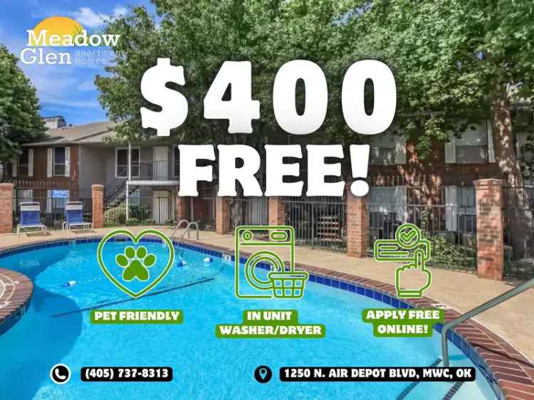 Rent Meadow Glen Apartments in Midwest City with Pool Views